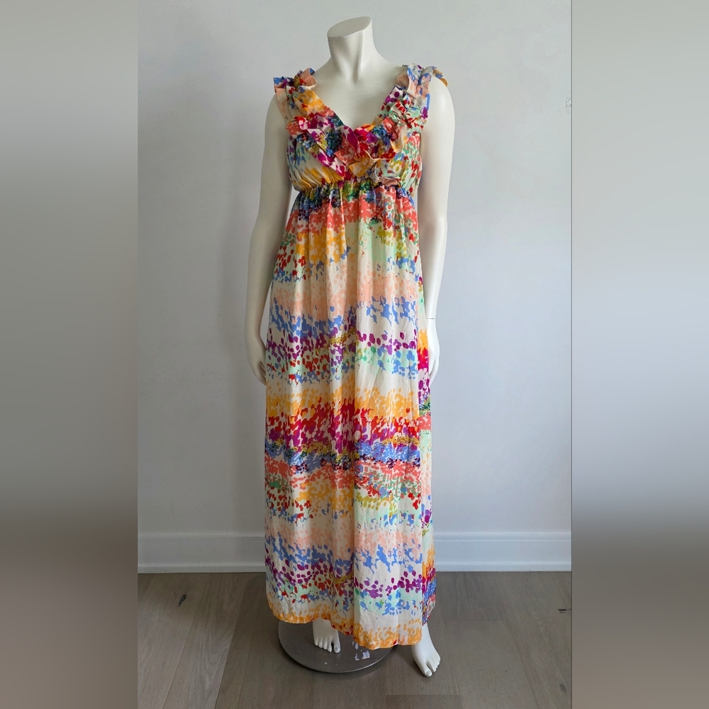 H&M Garden Collection Orange and Pink Floral Maxi Sundress With Ruffles Boho